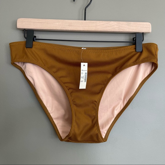 Madewell Second Wave Ribbed Classic Bikini Bottom in Dark Tobacco Size Large - Picture 9 of 15